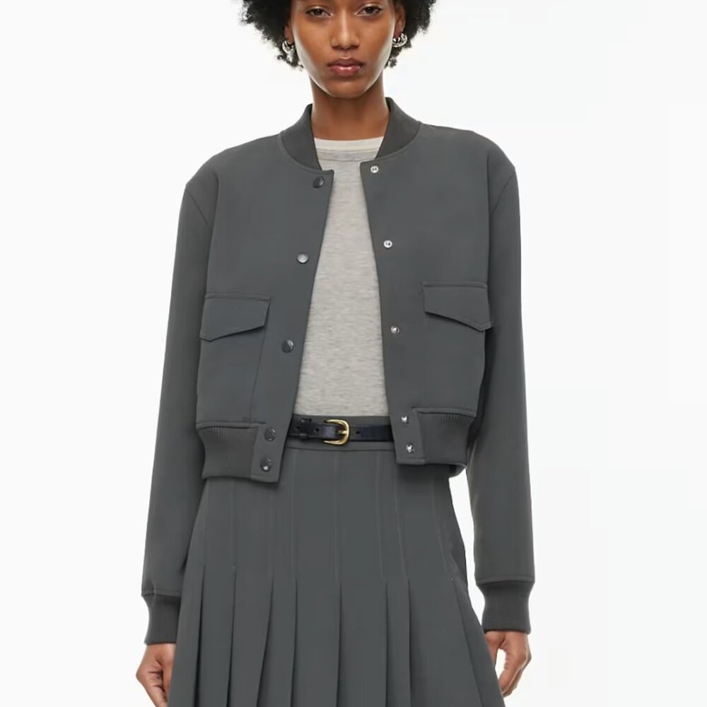 Aritzia Wilfred Stella Cropped Bomber Jacket - Coal Grey S